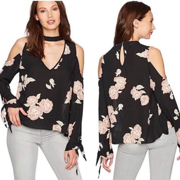 Cupcakes & Cashmere black pink floral halter cold shoulder top size Extra Small - Picture 1 of 8